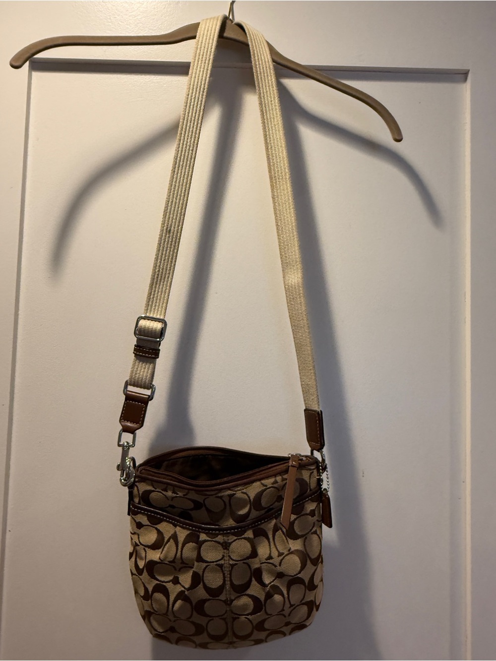 Coach Tan and Brown Signature Crossbody Bag